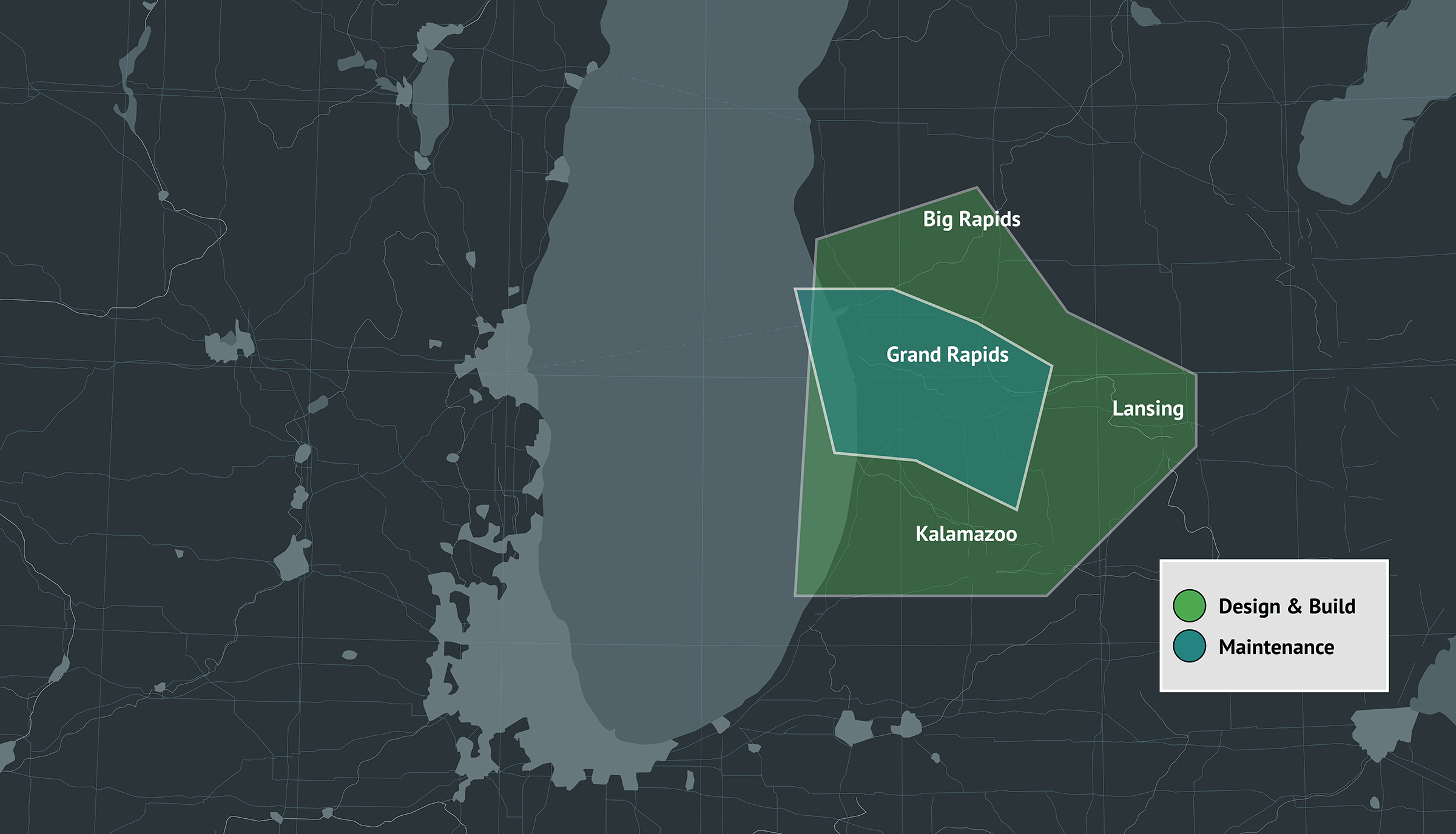 Map of Michigan cities with maintenance zones